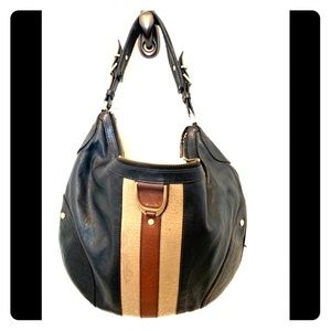 Cole Haan Black leather hobo brown & tan stripe